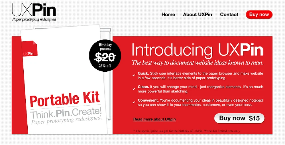 The original wireframe of the first UXPin website.